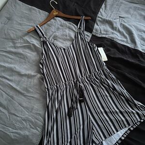 Derek Heart Black and White Striped Jumpsuit